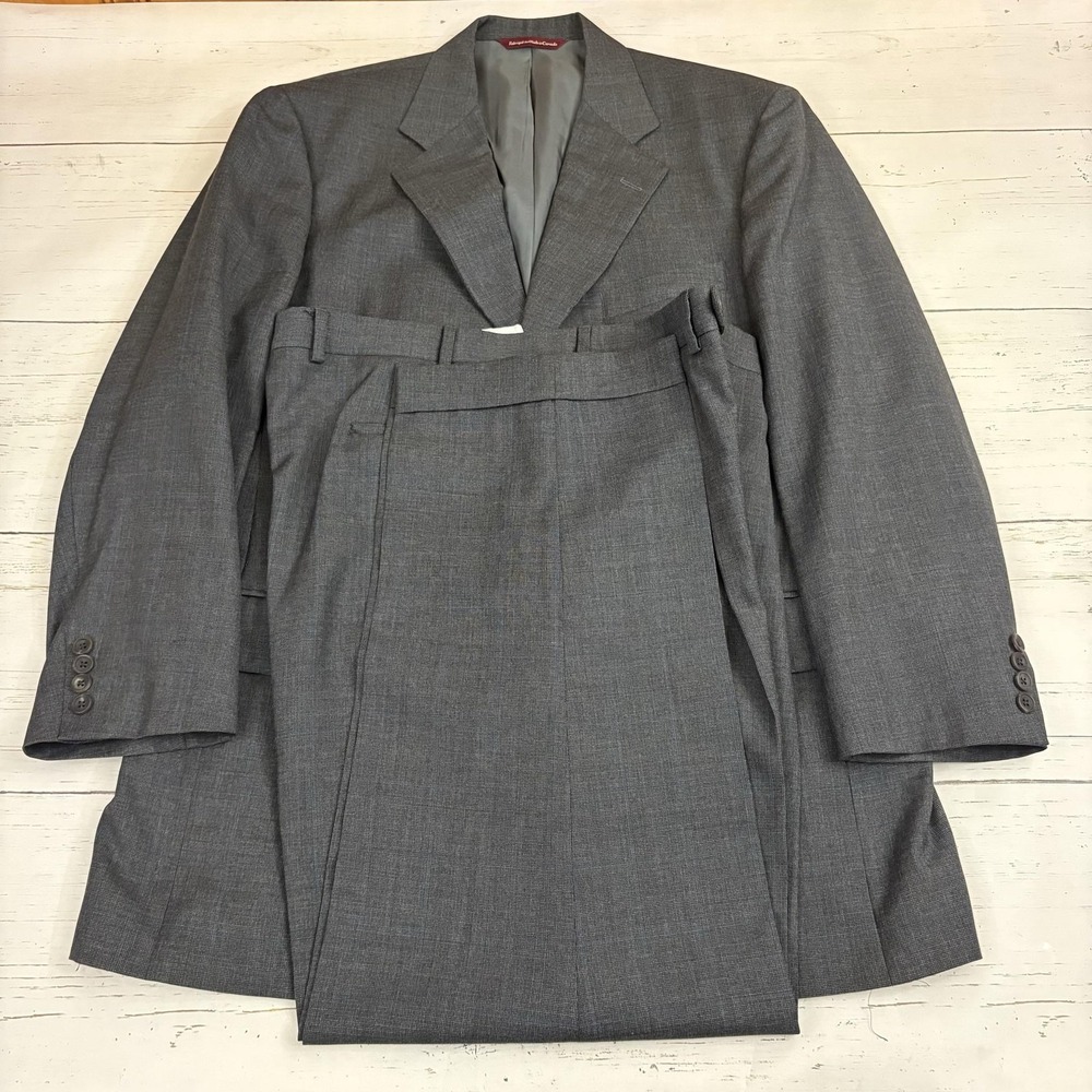 Samuelsohn Suit Mens 46L 37x28.5 Gray Check Wool 2 Pc Hunt Club Clothiers